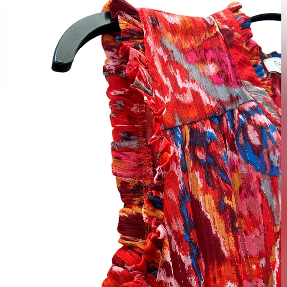 Rachel Zoe Ruffle Sleeve Smocked Waist Keyhole Neck Tie Blouse Top Size XS - Picture 3 of 12